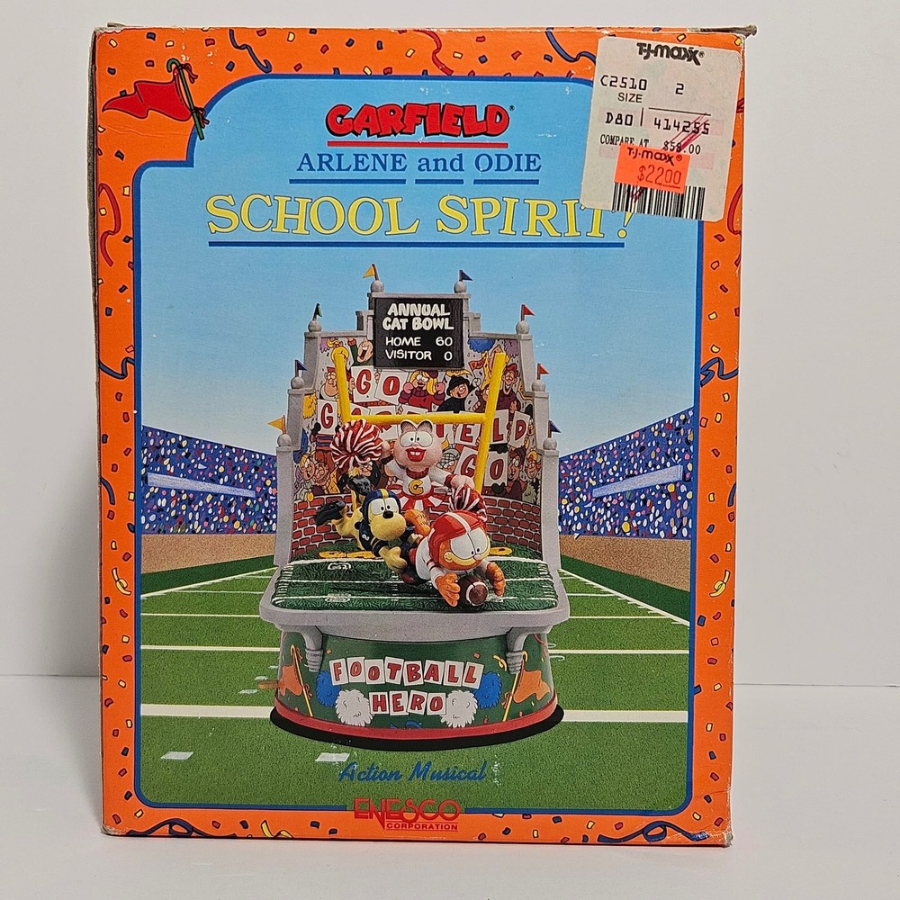 Vintage Enesco Garfield School Spirit Action Animated Musical Football 570028